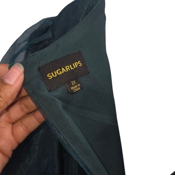 Sugarlips Borza Organza Teal Puff Sleeve Mini Dress - Picture 3 of 6